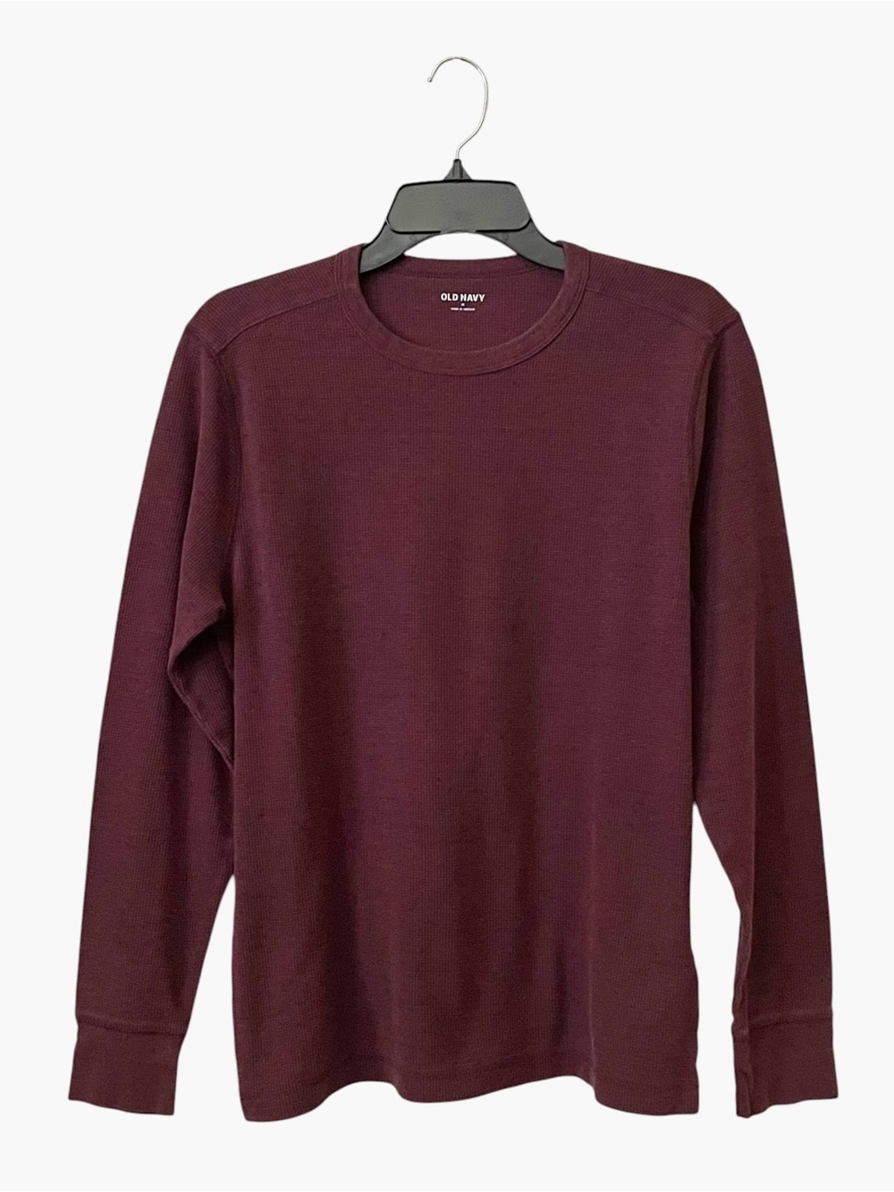 Old Navy Waffle Knit T-Shirt Men's Size M Red Wine Long Sleeve Cotton Thermal
